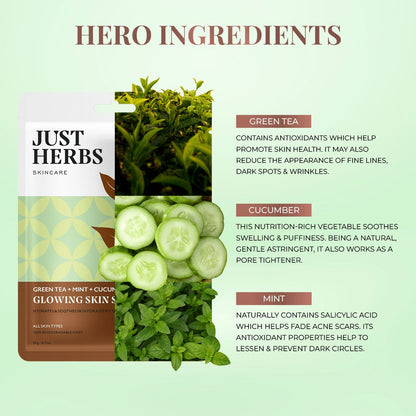 Green Tea Sheet Mask with Mint & Cucumber For Glowing Skin - Pack of 1