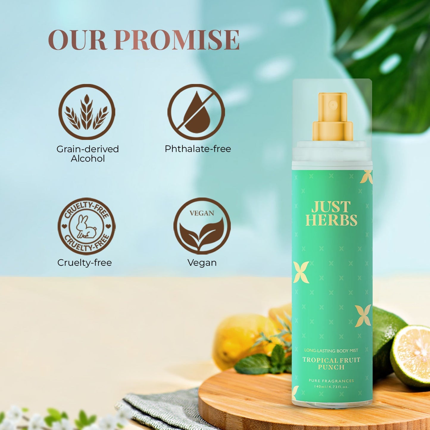 Just Herbs Long-Lasting Tropical Fruit Punch Body Mist - 140 ml